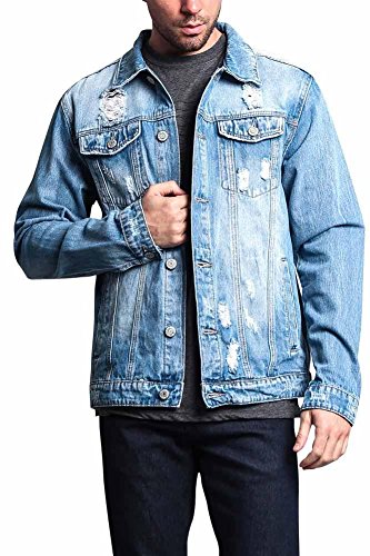 G-Style USA Premium Cotton Slightly Distressed Denim Jacket DK125 - Indigo - Large - F15C