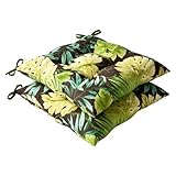 Pillow Perfect Indoor/Outdoor Green/Brown Tropical Tufted Seat Cushion, 2-Pack