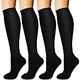 COOLOVER 4 Pairs Compression Socks for Women & Men Circulation 15-20mmHg -Best Support for Nursing, Athletic, Cycling, Flight