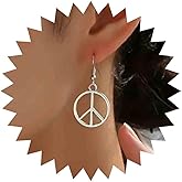 Yheakne Vintage Peace Drop Earrings Silver Circle Earring Hollow Circle Peace Earring Peace Sign Dangle Hook Earrings Jewelry for Women