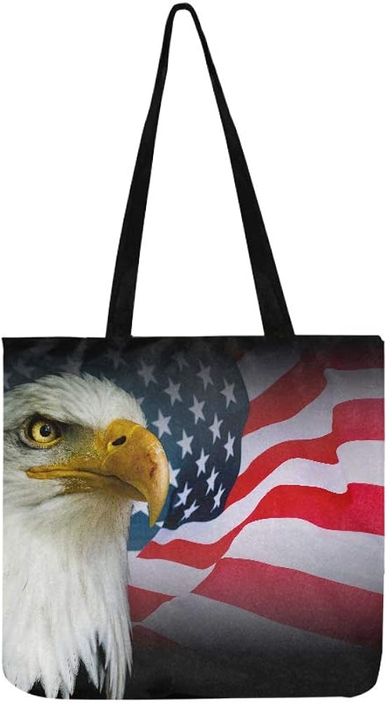 Grocery Reusable Bag Usa Bald Eagle American Flag Custom Canvas Tote