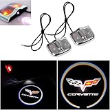 CHAMPLED for Chevrolet Corvette Laser Projector Logo Illuminated Emblem Under Door Step Courtesy Light Sticker No Drill Lighting Symbol Sign Badge LED Glow Car Auto Tuning Accessory Self Adhesive