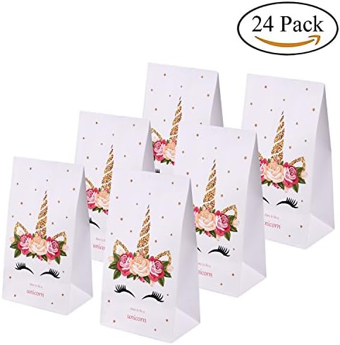 Topoox Unicorn Party Favor Bags Paper Treat Candy Gift Bags for Kids, Set of 24
