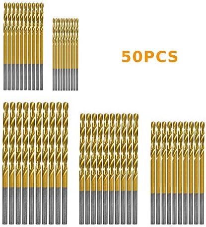 DEQIUE 50pcs 1.0/1.5/2.0/2.5/3.0mm High Speed Steel with Titanium Coated Power Hand Drill Tools Twist Bits Set For Woodwork