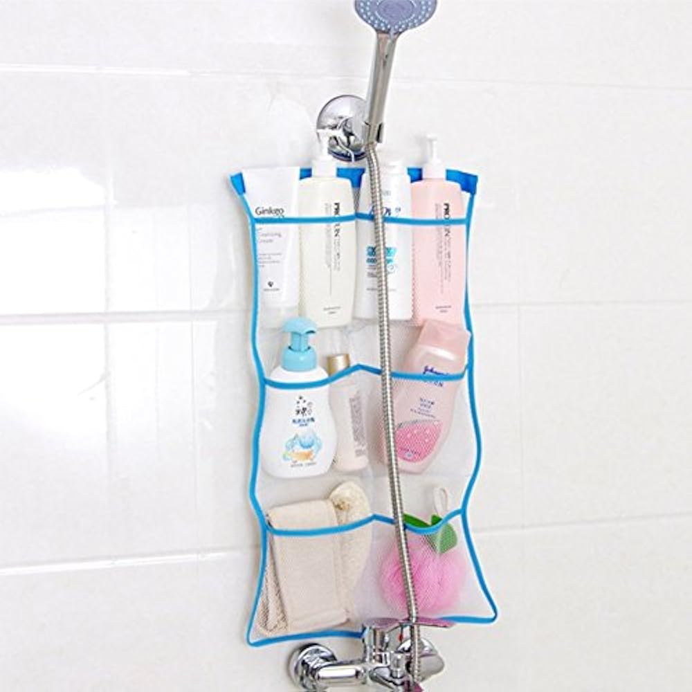 Quick Dry Hanging Bath Organizer With 6 Pockets On Shower Curtain