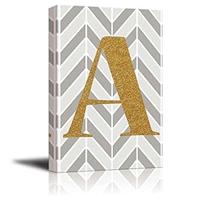 The Letter A in Gold Leaf Effect on Geometric Background - Modern Hip Young Art Art - Canvas Art Home Art - 12x18 inches