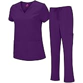 Natural Uniforms Women's Cool Stretch V-Neck Top and Cargo Pant Scrub Set with Regular and Petite Sizes