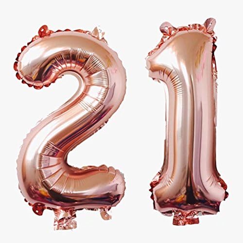 KEYYOOMY Jumbo Number 21 Mylar Balloons Rose Gold 21th Big Foil Number Balloon for 21 Birthday Party Anniversary Celebrate Parties Decoration (40 inch， Rose Gold Color)