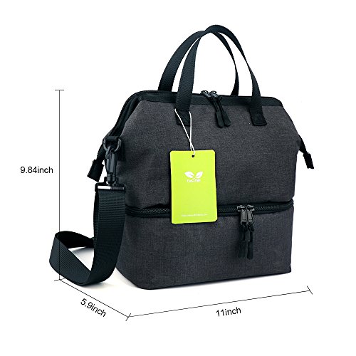 Insulated Lunch Bag F40C4TMP Tote Soft Cooler Box Dual Compartment, For Women Men Adult Office Work Warm Cold Gray - Thumbnail 2
