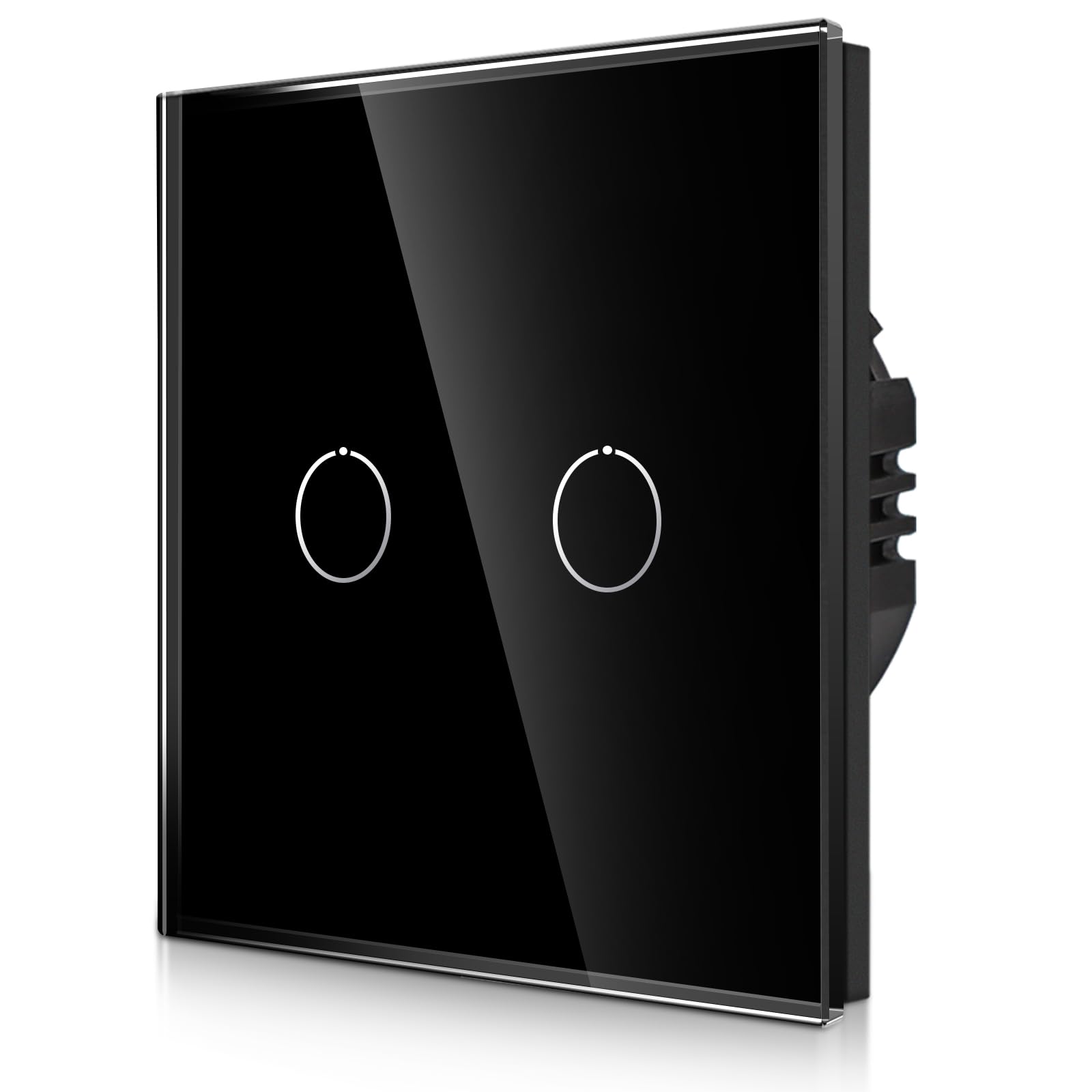 CNBINGO 1-Way Touch Light Switch - Black Wall Switch with Glass Panel and Status LED Backlight - No Neutral Wire Required - 2 Gang