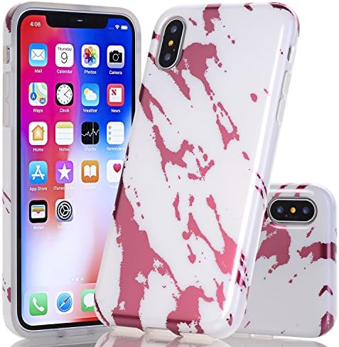 iPhone X Marble Case, Wastou Marble Pattern Slim Fit Soft Flexible TPU Matte Silicone Protective Phone Cover [Support Wireless Charging] for Apple iPhone X (2017) (Glossy White Purple)