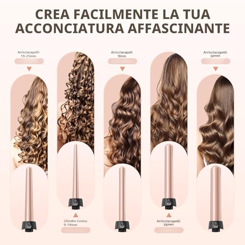 NWOUIIAY Curling Iron 5 in 1 Set Ceramic Curling Iron with Adjustable Temperature 80 °C - 230 °C and LCD Display Wave Straightener for Hair with 9-32 mm Different Irons and Automatic Shut-off