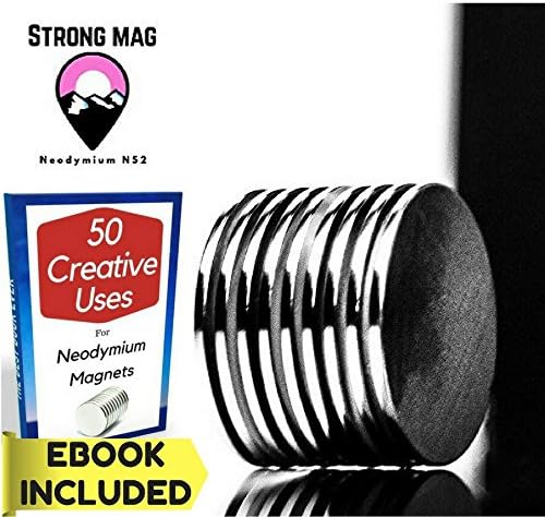 Neodymium Magnets with Free E-Book | Grade N52 Disc Magnet | Strongest Rare Earth Magnetic Flux | Ideal Size 1.26”D x 0.06”H | 10 Pack For Projects, Kitchen, Office, Arts, Crafts, DIY, Key Holders
