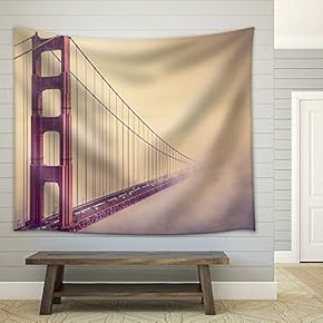 into The Fog. San Francisco Golden Gate Bridge Foggy Scenery - Fabric Wall Tapestry Home Decor - 51x60 inches