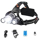 Diateklity Bright LED Headlamp Headlight Flashlight, 4 Modes w/ 3 Cree T6 LED, Waterproof Rechargeable for Outdoor Hiking Camping Riding Fishing Hunting