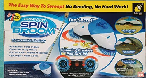 Hurricane Spin Broom by BulbHead - As Seen on TV- Original Lightweight. Cordless Spinning Broom for Sweeping Hard Surfaces like Wood, Tile, and Laminate