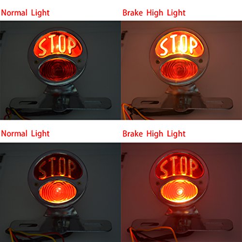 TUINCYN Motorcycle Round Brake & Tail Light Stop Lamp Chrome Running Light with License Plate Holde Taillight Mounts Honda Harley Bobber Chopper Cafe Racer Cruiser