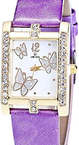 Fashion Clearance Watch! Noopvan Butterfly Watches for Women,Crystal Analog Lady Watches Female Watches on Sale Wrist Watches for Women Rectangle Leather Watch-A136 (Purple)