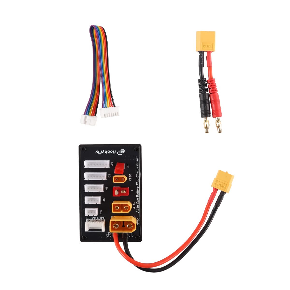 Enwye RC Multi Connector Battery Charging Solution for 2S 6S with XT90 XT30 JST XT60 Parallel Charging Board 14AWG Silicone Wires 40mm Banana XT60 Interface