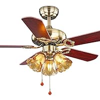 Sulin Ceiling Lighting Living Room Pull Rope Remote Control Fan Light Bedroom Retro Wood Leaf Fan Chandelier European American Restaurant Ceiling Fan Light