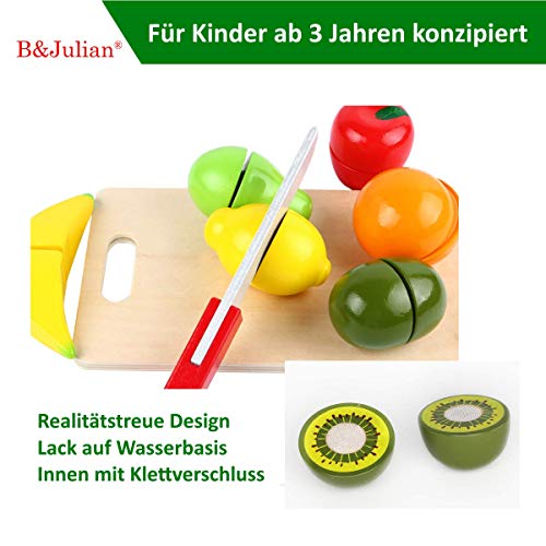 B&Julian® Schneiden Spielzeug Lebensmittel Holz Obst mit Schneidebrett Küchenspielzeug für Kinderküche Spielküche… – Bild 4