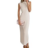 Wenrine Womens Sleeveless Sweater Dress Mock Neck Ribbed Knit Fall Tank Maxi Dresses