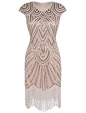 PrettyGuide Women 1920s Gastby Sequined Embellished Fringed Flapper Dress Luxury Champagne Pink M