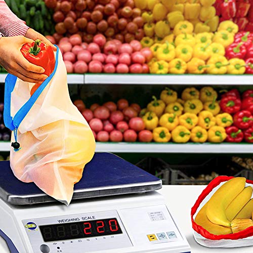 image for mixigoo Reusable Mesh Produce Bags - Premium Washable Mesh Bags for Gr
