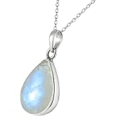 Echmeck Sterling Silver 925 Teardrop Pear-Shape Gemstone Handmade Pendant Necklace for Women