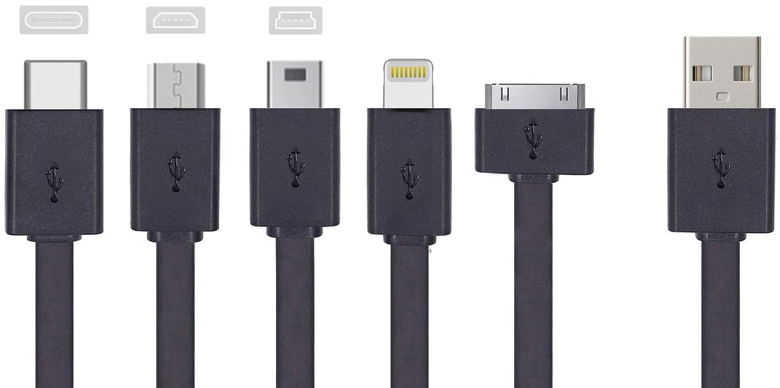 Universal USB Multi Charging Cable with 5 Charging Connectors, Holder for Keyring, Compact - Charges All Smartphones, Tablets and Most Other Portable Devices