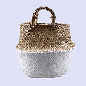 FREEWYJD Cesta De Ratán Cesta De Paja Pote De Flor Plegable Blanco