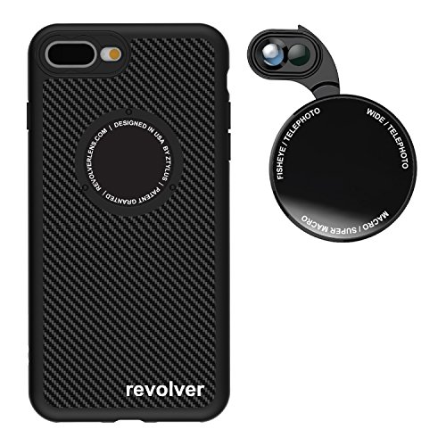 Ztylus Designer Revolver M Series Camera Kit: 6 in 1 Lens with Case for iPhone 7 Plus/8 Plus, iPhone Lens Kit - 2x Telephoto Lens, Macro, Super Macro Lens, Wide Angle Lens (Carbon Fiber)