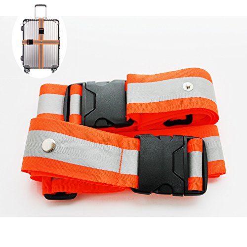 Luggage Strap Reflective Patch Mark- For Travelling 18-32 inch Rolling Luggage Include 2Pcs Straps,Super Reflective,Cross Binding 1-Year Warranty (ORANGE)