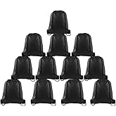 FEPITO 12 Pack Drawstring Backpack Bags Sack Cinch Bag String Backpack for Gym Traveling,Black
