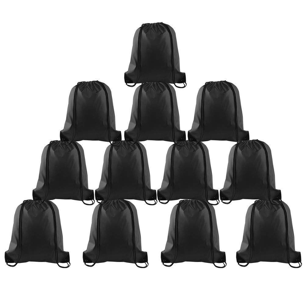 FEPITO 2/8/12/15/16/22 Pack Drawstring Backpack Bags Sack Cinch Bag String Backpack for Gym Traveling (12, Black)