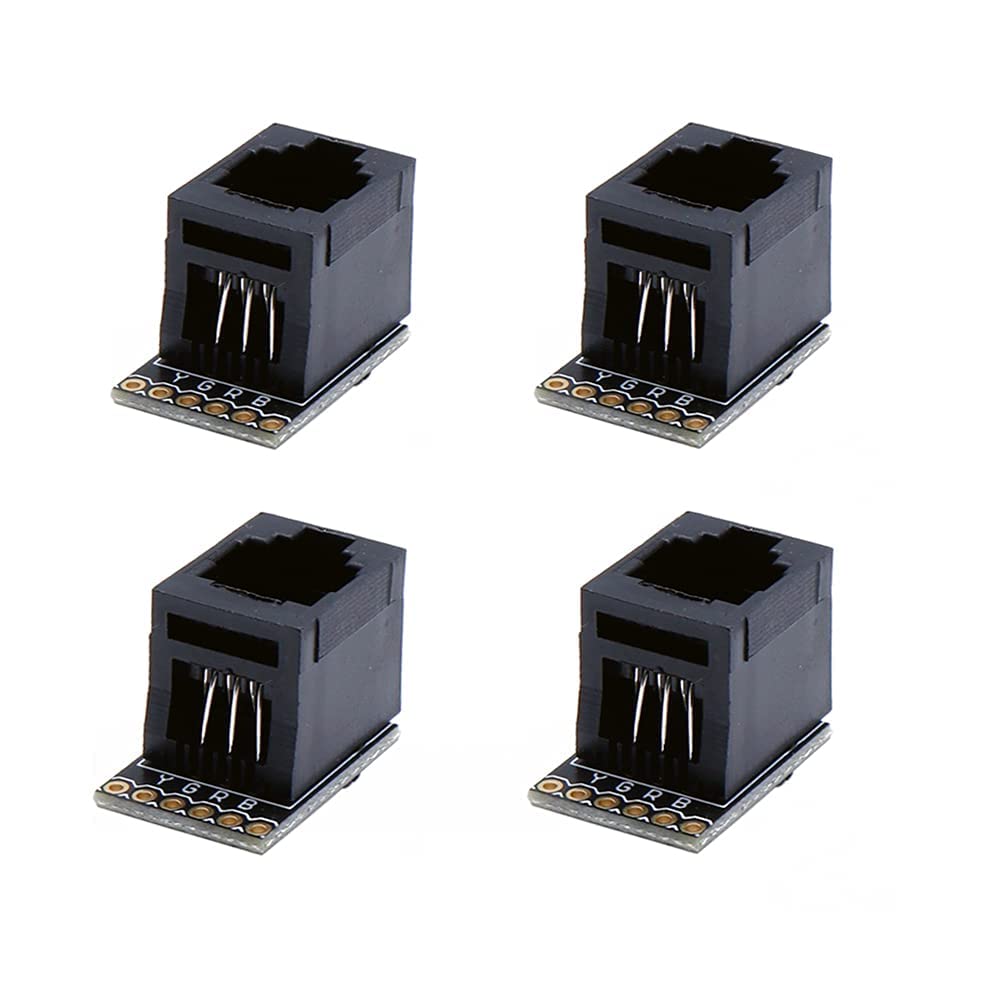 Treadax 4PCS RJ11 6-pin Breakout board with PCB Mount Black Modular Jack 6P6C Telephone Socket Connector Jack Coupler
