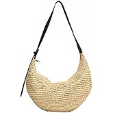 Straw Crossbody Shoulder Bag, Beach Woven Hobo Bags with Adjustable Strap, Large Capacity Straw Crescent Bags