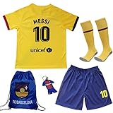 BIRDBOX Youth Sportswear Barcelona Leo Messi 10 Kids Away Soccer Jersey/Shorts Bag Keychain Football Socks Set