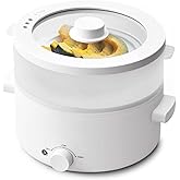 Olayks Electric Steamer for Cooking, 2L Ceramic Glaze Non-stick Pot, Dual Power Multi-functional Electric Cooker, Suitable fo