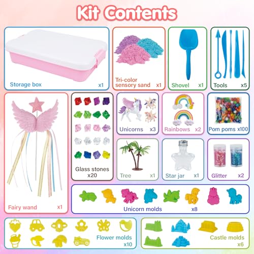 snookids Sand Magica, Unicorn Sand Toy Set, with Natural Beeswax 690g, 24 Sand Molds, 3 Unicorns, Sand Shell with Lid, Sensory Toy Children 3 4 5 6 7 8 9+ Years Old