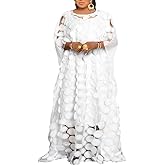 HD Afircan Women Applique Flower Dress Boat Neck Caftan Chiffon Gown One Size
