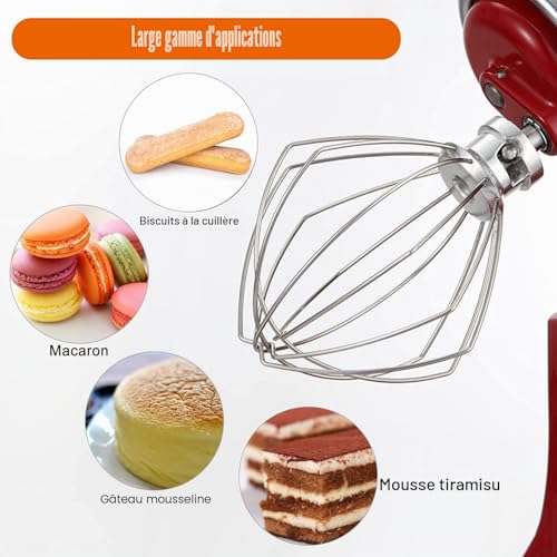 Kitchen-Aid Professional Foam Whisk for Kitchen-Aid Artisan Series 4.5-5 Quart, Stainless Steel Beater