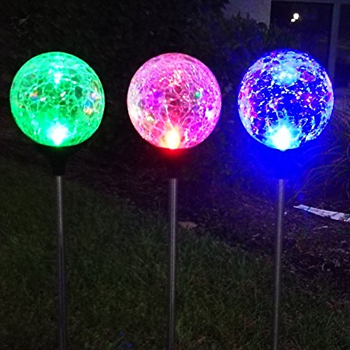 3Pack 3Color Crackle Glass Solar Lights Outdoor Sogrand Solar Garden