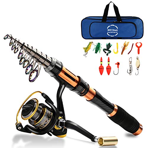 Bntteam Lot De 7 Cannes à Pêche Télescopiques De 2,1 M, 2,4 M, 3 M, 3,6 M, 99 % Carbone, Moulinet 12bb, Sac De Pêche, Leurres Et Ligne