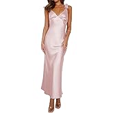 Phicia Summer Satin Spaghetti Strap V Neck Midi Dresses for Women Wedding Guest Elegant Flower Backless Cocktail Formal Dress
