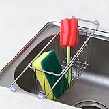 Kitchen Sponge Holder, Aiduy Adjustable Sink Caddy Brush Soap Dish Scrubber Drainer Rack - Stainless Steel