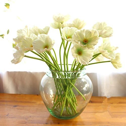 Artificial Mini Real Touch PU Poppy Latex Corn Party Decorative Silk Fake Artificial Poppy Flowers for Wedding Holidy Bridal Bouquet Home Party Decor Bridesmaid Bouquets(White,pack of 10)
