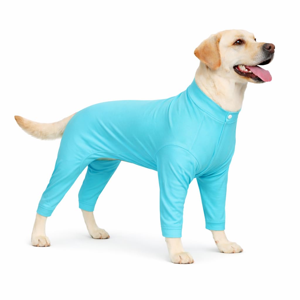 Lovelonglong Four Feet Dog Lightweight Pajamas, Pure Cotton Dog Jumpsuits 4 Legs Dog Onesies T-Shirt Stylish PJS Puppy Costume for Large Medium Small Dogs Turquoise 3XL