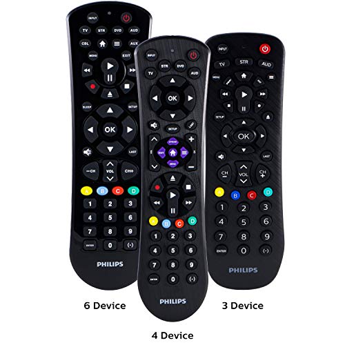 Philips Universal Remote Control for Samsung, Vizio, LG, Sony, Sharp, Roku, Apple TV, RCA, Panasonic, Smart TVs, Streaming Players, Blu-ray, DVD, Simple Setup, 4-Device, Black, SRP9243B/27
