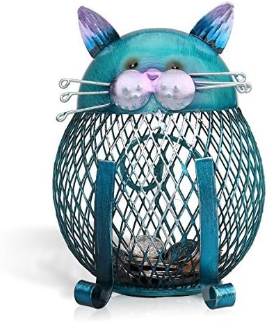 Tooarts Cat Coin Box Piggy Bank Animal Ornament Iron Art Handcrafts